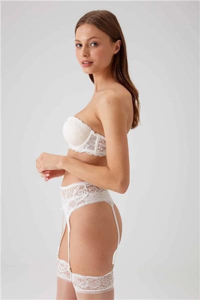 Pierre Cardin 4793 Siena Balenli Desteksiz Dantelli Çoraplı Jartiyer Sütyen Takım-Ekru