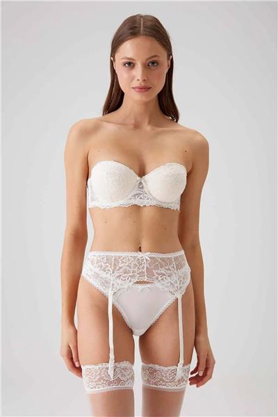 Pierre Cardin 4793 Siena Balenli Desteksiz Dantelli Çoraplı Jartiyer Sütyen Takım-Ekru