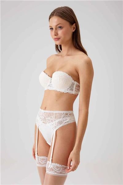 Pierre Cardin 4793 Siena Balenli Desteksiz Dantelli Çoraplı Jartiyer Sütyen Takım-Ekru