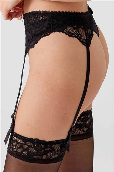 Pierre Cardin 4793 Siena Balenli Desteksiz Dantelli Çoraplı Jartiyer Sütyen Takım-Siyah