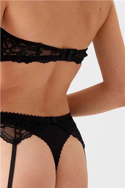 Pierre Cardin 4793 Siena Balenli Desteksiz Dantelli Çoraplı Jartiyer Sütyen Takım-Siyah