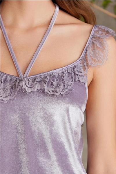 Pierre Cardin 4800 Kadın Dantelli Kadife Tulum Sabahlık Takım-Royal