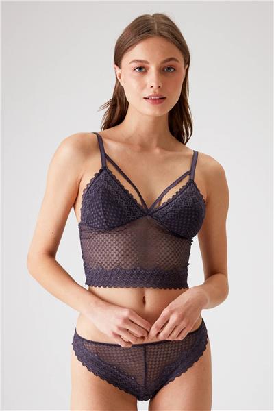 Pierre Cardin 4831 Kadın Pedli Balensiz Dantelli Bralet Sütyen Külot Takım-Mürdüm