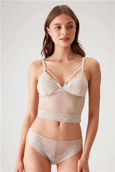 Pierre Cardin 4831 Kadın Pedli Balensiz Dantelli Bralet Sütyen Külot Takım-Taş