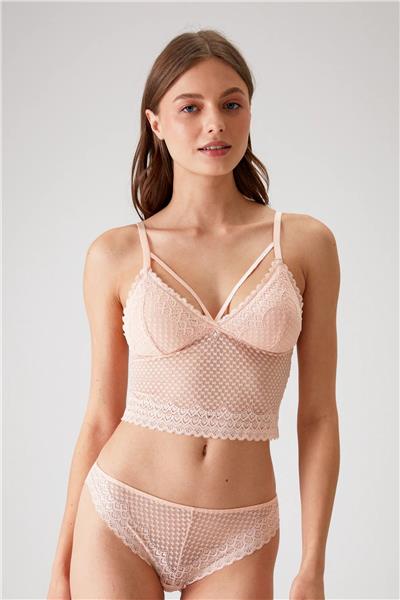 Pierre Cardin 4831 Kadın Pedli Balensiz Dantelli Bralet Sütyen Külot Takım-Somon