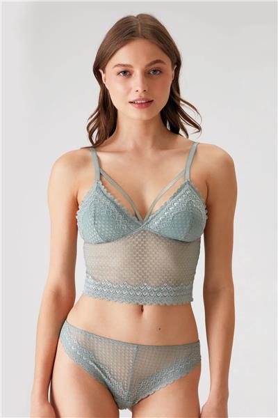 Pierre Cardin 4831 Kadın Pedli Balensiz Dantelli Bralet Sütyen Külot Takım-Mint