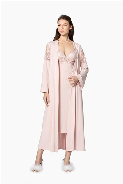 Pierre Cardin 5045 Kadın Modal Altılı Penye Gecelik Sabahlık - Pudra