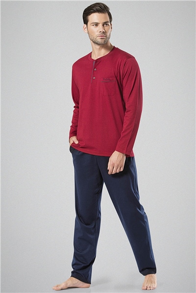 Pierre Cardin 5454 Erkek Uzun Kollu Pijama Takımı-Bordo