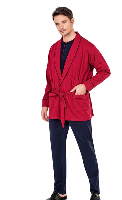 Pierre Cardin 5605 Erkek Çeyizlik 3lü Rob Pijama Takım-Bordo