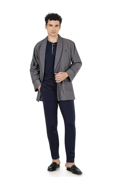 Pierre Cardin 5610  Erkek Çeyizlik Rop Pijama Takım-Lacivert