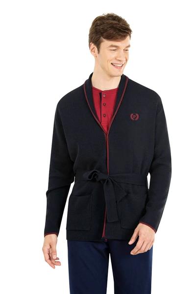 Pierre Cardin 5630 Erkek Triko Sabahlıklılı Uzun Kollu Pijama Takımı-Lacivert