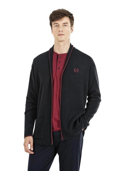 Pierre Cardin 5630 Erkek Triko Sabahlıklılı Uzun Kollu Pijama Takımı-Lacivert
