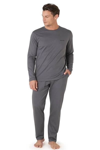 Pierre Cardin 5635 Erkek %100 Pamuk Uzun Kollu Sabahlıklı Pijama Takım-Bordo