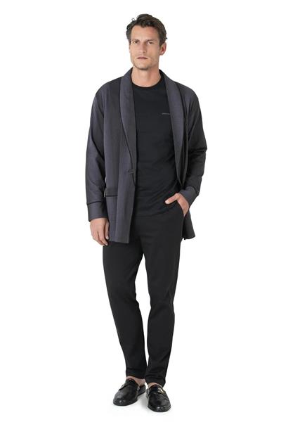 Pierre Cardin 5635 Erkek %100 Pamuk Uzun Kollu Sabahlıklı Pijama Takım-Siyah