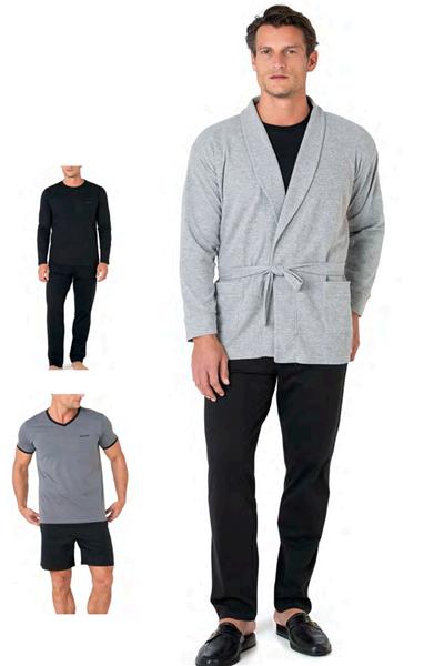 Pierre Cardin 5640 Erkek Triko Sabahlıklı 5li Pijama Takım-Gri