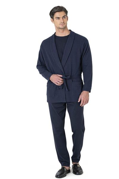 Pierre Cardin 5640 Erkek Triko Sabahlıklı 5li Pijama Takım-Lacivert