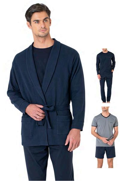 Pierre Cardin 5640 Erkek Triko Sabahlıklı 5li Pijama Takım-Lacivert