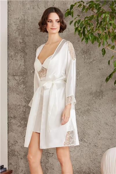 Pierre Cardin 6000 Kadın Dantelli Saten 6lı Set-Ekru