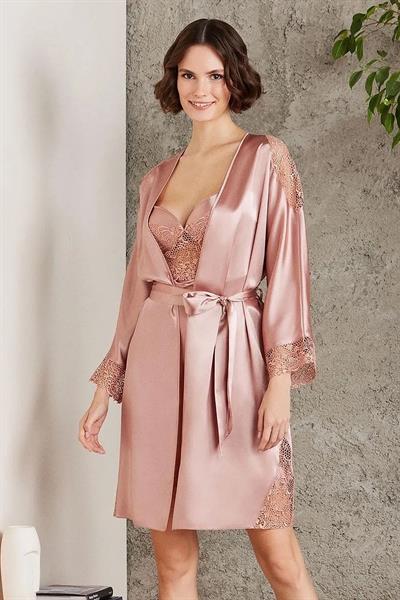 Pierre Cardin 6000 Kadın Dantelli Saten 6lı Set-Brandy