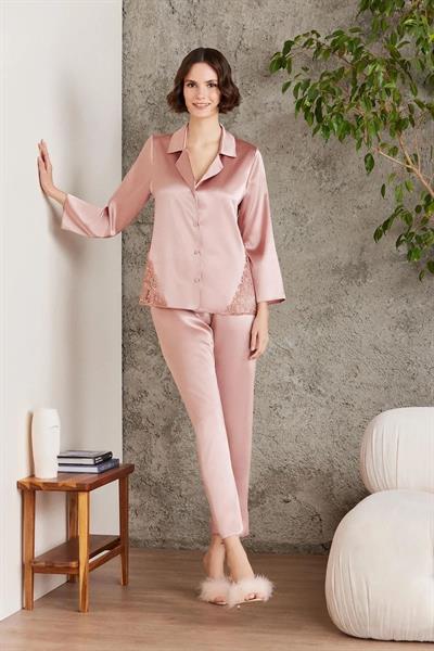 Pierre Cardin 6000 Kadın Dantelli Saten 6lı Set-Brandy