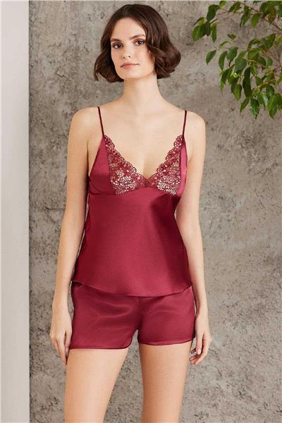 Pierre Cardin 6005 Kadın Saten Dantelli 6lı Çeyiz Seti-Bordo