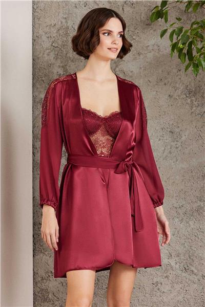 Pierre Cardin 6005 Kadın Saten Dantelli 6lı Çeyiz Seti-Bordo