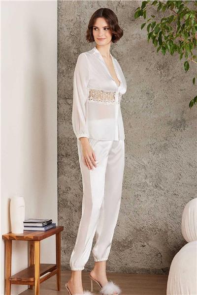 Pierre Cardin 6005 Kadın Saten Dantelli 6lı Çeyiz Seti-Ekru