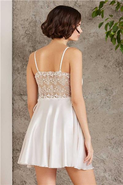 Pierre Cardin 6005 Kadın Saten Dantelli 6lı Çeyiz Seti-Ekru