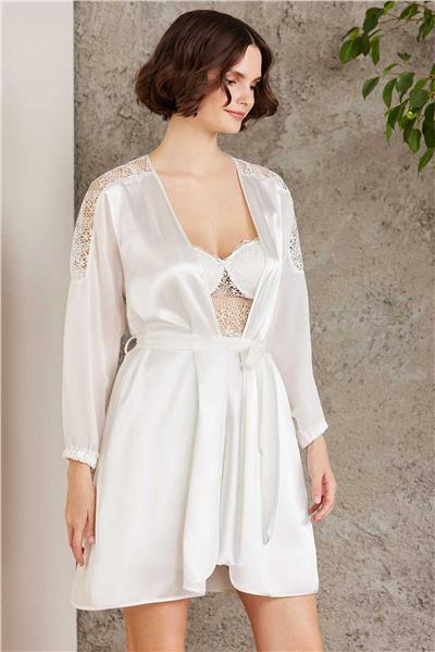 Pierre Cardin 6005 Kadın Saten Dantelli 6lı Çeyiz Seti-Ekru