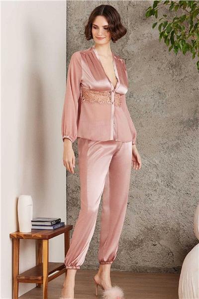 Pierre Cardin 6005 Kadın Saten Dantelli 6lı Çeyiz Seti-Brandy