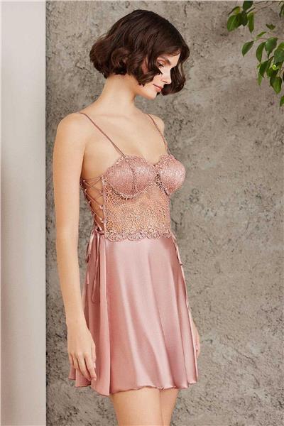 Pierre Cardin 6005 Kadın Saten Dantelli 6lı Çeyiz Seti-Brandy