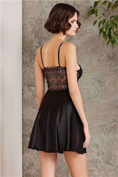 Pierre Cardin 6005 Kadın Saten Dantelli 6lı Çeyiz Seti-Siyah
