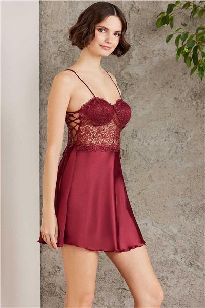 Pierre Cardin 6005 Kadın Saten Dantelli 6lı Çeyiz Seti-Bordo