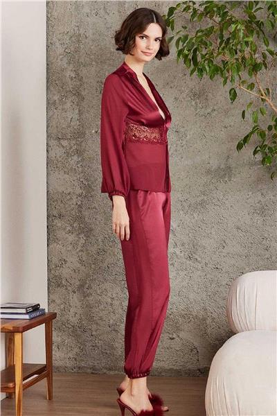 Pierre Cardin 6005 Kadın Saten Dantelli 6lı Çeyiz Seti-Bordo