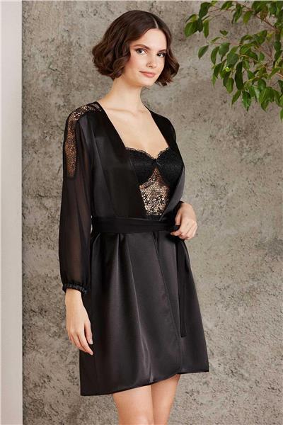 Pierre Cardin 6005 Kadın Saten Dantelli 6lı Çeyiz Seti-Siyah