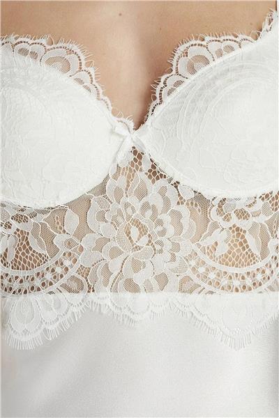 Pierre Cardin 6015 Kadın Dantelli Saten 6lı Set-Ekru