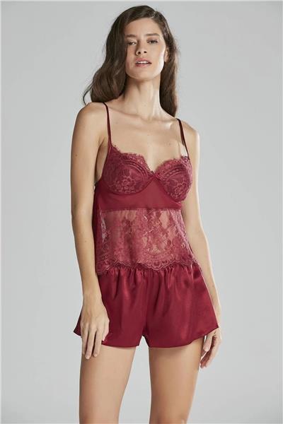 Pierre Cardin 6015 Kadın Dantelli Saten 6lı Set-Bordo