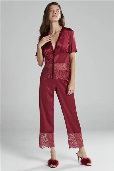 Pierre Cardin 6015 Kadın Dantelli Saten 6lı Set-Bordo