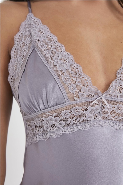 Pierre Cardin 603 Kadın Saten Dantelli Gecelik - Royal