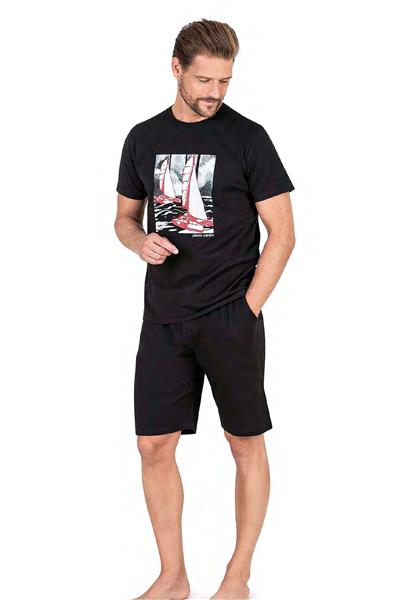 Pierre Cardin 6039 Erkek Kısa Kollu Şortlu Pijama Takım-Siyah