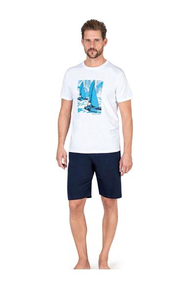 Pierre Cardin 6039 Erkek Kısa Kollu Şortlu Pijama Takım-Beyaz