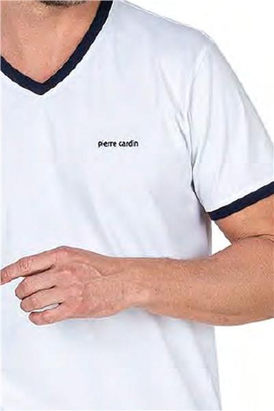 Pierre Cardin 6040 Erkek Kısa Kollu Şortlu Pijama Takım-Beyaz