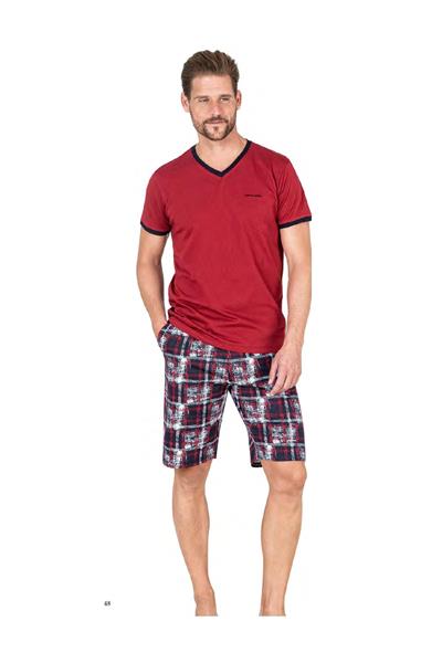 Pierre Cardin 6040 Erkek Kısa Kollu Şortlu Pijama Takım-Bordo