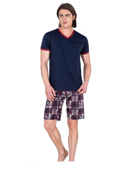Pierre Cardin 6040 Erkek Kısa Kollu Şortlu Pijama Takım-Lacivert