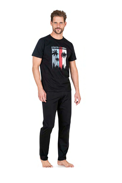 Pierre Cardin 6041 Erkek Kısa Kollu Penye Pijama Takımı-Siyah