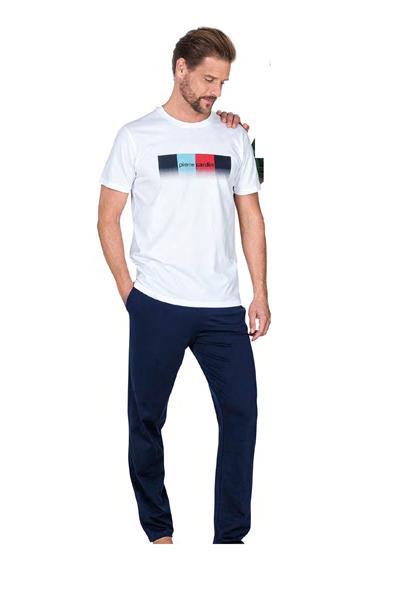 Pierre Cardin 6043 Erkek Kısa Kollu Penye Pijama Takımı-Beyaz