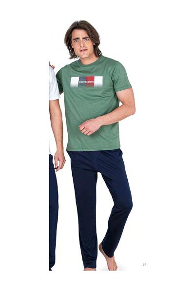 Pierre Cardin 6043 Erkek Kısa Kollu Penye Pijama Takımı-Yeşil