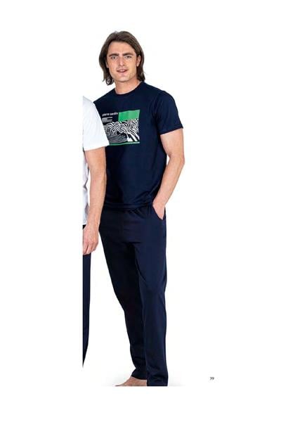 Pierre Cardin 6044 Erkek Kısa Kollu Penye Pijama Takımı-Lacivert