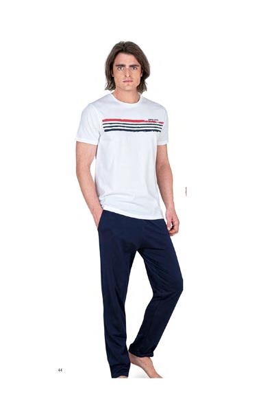 Pierre Cardin 6048 Erkek Kısa Kollu Penye Pijama Takımı-Beyaz