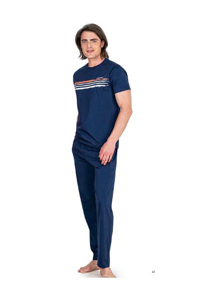 Pierre Cardin 6048 Erkek Kısa Kollu Penye Pijama Takımı-İndigo